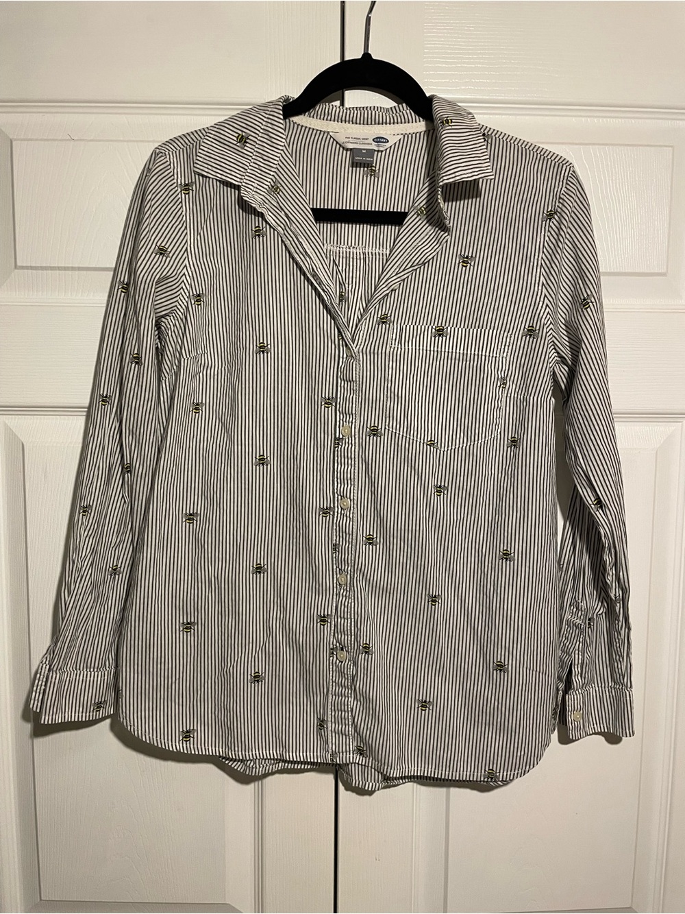 Old Navy Striped Button-Up Shirt with Bee Icons - White/Black